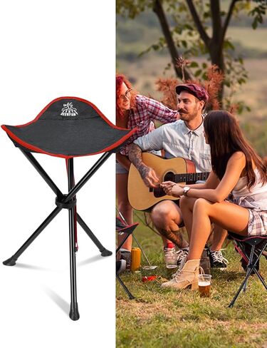 DEERFAMY للطي التخييم ترايبود البراز، المحمولة 3 أرجل طويل القامة الكسول كرسي ترايبود مقعد للمشي في الهواء الطلق الصيد الصيد نزهة السفر الشاطئ شواء حديقة الحديقة مع حقيبة التخزين، الأحمر in Kuwait