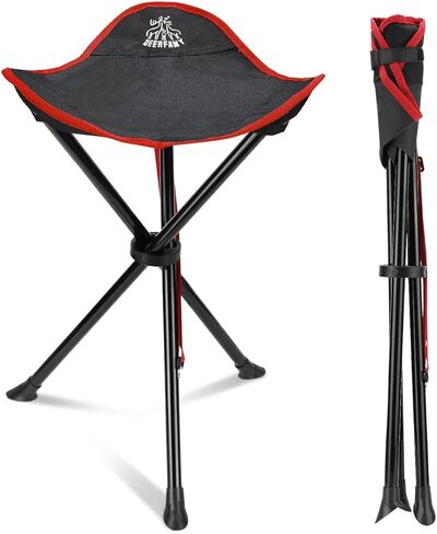 DEERFAMY للطي التخييم ترايبود البراز، المحمولة 3 أرجل طويل القامة الكسول كرسي ترايبود مقعد للمشي في الهواء الطلق الصيد الصيد نزهة السفر الشاطئ شواء حديقة الحديقة مع حقيبة التخزين، الأحمر in Kuwait