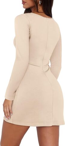 WIHOLL Women's Long Sleeve Boat Neck Mini Dress Slim Fit Party Club Bodycon Dresses in Saudi Arabia
