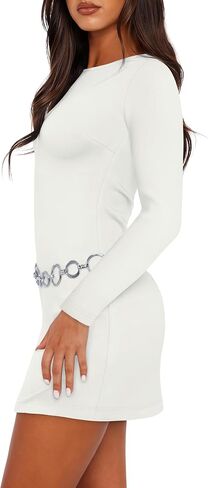 WIHOLL Women's Long Sleeve Boat Neck Mini Dress Slim Fit Party Club Bodycon Dresses in Saudi Arabia
