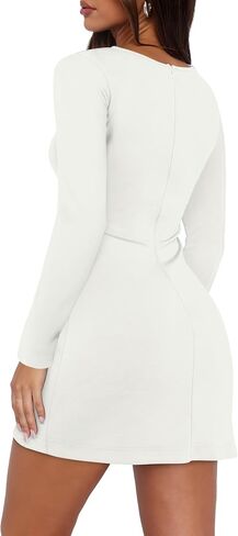 WIHOLL Women's Long Sleeve Boat Neck Mini Dress Slim Fit Party Club Bodycon Dresses in Saudi Arabia