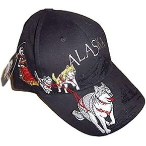 Alaska Husky Dog Team Sled Dog Detailed Ball Cap Hat Black