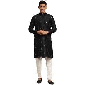 Sojana (Since 1958) Men's Silk Blend Mirror Work Indian Traditional Ethnic Dresses ONLY Long Kurta