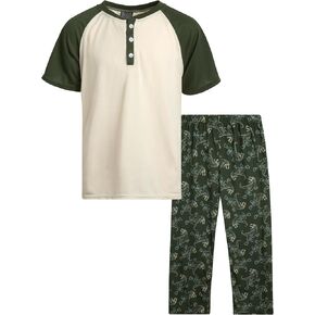 Boys' Pajama Set - 2 Piece Pajama Pants and Short Sleeve Henley Sleep Shirt - Boys' Sleepwear Set (8-18)