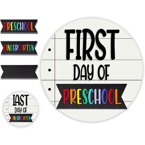 MDPrints First And Last Day of School Board, 8" Round Wooden 2 Layers Double Sided, Back to School First Day of School Board for Kids, Last Day of Preschool Kindergarten Reusable Signs (School 869)
