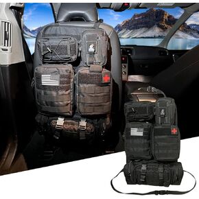 6 Pack Tactical Molle Car Seat Back Organizer Tactical Vehicle Panel Organizer with 5 Detachable Molle Pouch for Car Truck Ford Jeep Vehicle,US Flag Patch And Automotive Organizer For Man (5 Pouches)