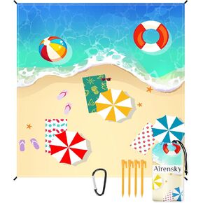 Beach Blanket, Sandproof Beach Mat 79" X 82" for 4-7 Adults, Large Waterproof Beach Blanket Quick Drying Lightweight Beach Blanket with 4 Stakes for Travel Camping Hiking(Blue Whale)