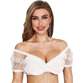 RSLOVE Women's Blouse Bavarian Oktoberfest Costume Traditional Dirndl Blouse Shirt V-Neck Off Shoulder Dirndlparty Crop Top