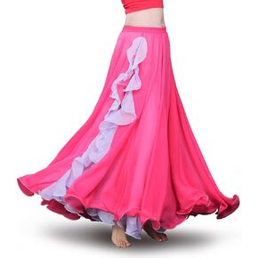 ROYAL SMEELA Chiffon Belly Dance Skirt Slit Tribal Bellydance Skirts Belly Dancer Costumes for Women Carnival Outfit Hot Pink