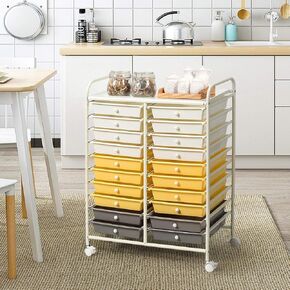 FUTADA 20 Drawers Rolling Storage Cart with Lockable Casters for School, Office, Home
