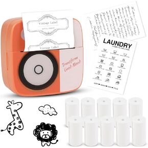 Sticker Printer Mini Thermal Printer with 10 Rolls Paper, Bluetooth Portable Phone Printer,Study Printer for Learning Assistance, Study Notes, Journal, Fun, Work, Receipts
