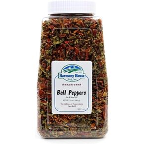Harmony House Dried Mixed Bell Peppers, Diced – Dehydrated Vegetables for Cooking, Camping, Emergency Supply and More