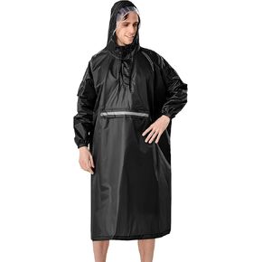 Anyoo Waterproof Rain Poncho with Long Sleeves & Pocket for Adult Lightweight Reusable Hiking Hooded Coat Jacket for Outdoor