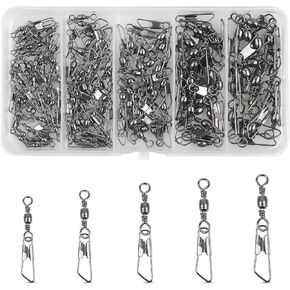 JSHANMEI Fishing Swivels Snaps Rolling Barrel Swivels with Safety Snap High Strength Freshwater Saltwater Fishing Snap Swivels Fishing Tackle Accessories Lure Line Connector