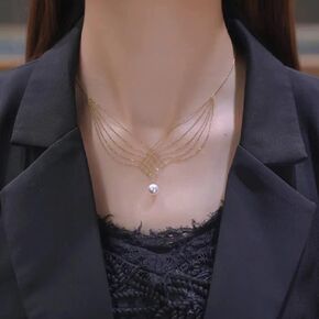 KOICCVQQ Fashion Gold Net Necklace Natural Pearl Handmade Hypoallergenic Unique Simple Elegant Design Charm Lucky Jewelry Wedding Princess Bride Prom Party Anniversaries Day Necklace Gift