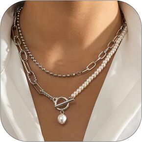 Layered Chunky Necklaces for Women Pearl Charm Necklace Summer Outfits for Women 2024 Bohemian Jewelry