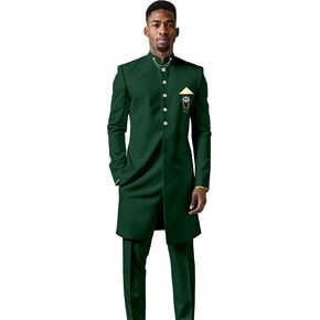 Men's Suit African Clothing Dashiki Embroidery Chain Single Breasted Shirt and Pants 2 Piece Set Outfits