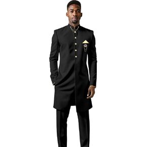 Men's Suit African Clothing Dashiki Embroidery Chain Single Breasted Shirt and Pants 2 Piece Set Outfits in Saudi Arabia