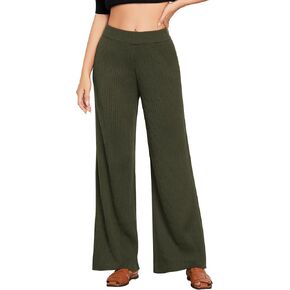 GRAPENT Sweater Wide Leg Pants Woman High Waisted Pull On Lounge Elastic Waist Fall Winter Casual Knit Trousers Pants