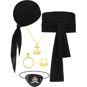2 Pieces Pirate Costume Accessories Pirate Hat Pirate Head Scarf Pirate Scarf Sash Belt Waist Bandana