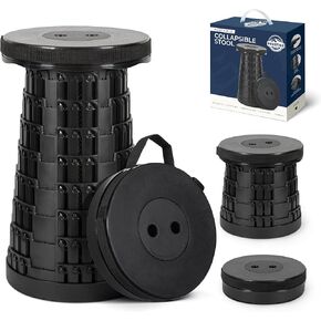 Upgraded Collapsible Stool With 3-in-1 Backpack, Cushion & Beverage Holder- Perfect Lightweight Yet Strong & Sturdy With Load Capacity 400lbs Retractable Stool For Camping, Hiking & Fishing (Black)