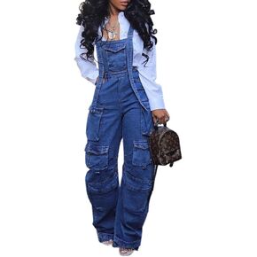 جمبسوت من قماش الدنيم من كانسون للنساء، ملابس فضفاضة تناسب حزام قابل للتعديل، مريلة جينز مع جيوب، رومبير in Kuwait