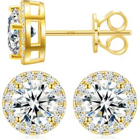 Moissanite Halo Earrings 0.2ct-4ct Moissanite Stud Earrings for Women, 18k White Gold Plated 925 Sterling Silver Men's Diamond Stud Earrings D Color VVS1 Brilliant Cut Simulated Diamond Studs with Push Back Bling Jewelry Gifts