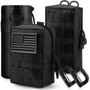 bvya 3 Pack Molle Pouches Combo Sports Water Bottle Pouch Holder Tactical Molle Pouches Compact Utility EDC Waist Packs