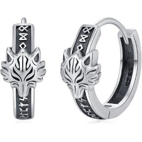 Viking Wolf Earrings S925 Sterling Silver Hoop Earrings Viking Jewelry for Men Women
