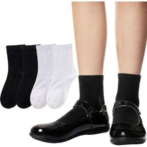 WEVIAS Kids Crew Socks Boys Girls Cotton Black White Grey Athletic School Uniform Dress Socks 4 Pairs