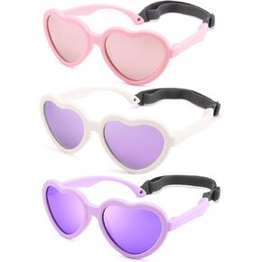 Kids Heart Polarized Sunglasses - TPEE Rubber Flexible Toddler Sunglasses with Strap for Girls Boys Age 2-8