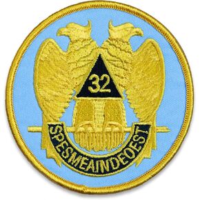 32nd Degree Eagle Round Embroidered Masonic Patch - [Light Blue, Gold & Black][3'' Diameter]