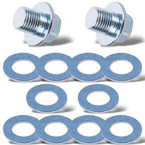 OAUTOO 12pcs M12-1.25 Engine Oil Pan Drain Plug with Gasket Kit 90341-12012, 90430-12031 Fits Toyota Fits Lexus 1984-On