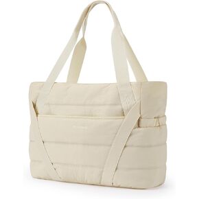 BAGSMART Tote Bag for Women with Zipper, Quilted Tote Bag Gym Tote with Yoga Mat Straps for Travel Sport