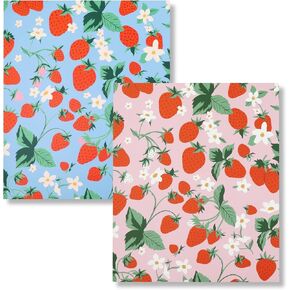 ban.do 2 Pack Folders for Documents, Colored Folders with Pockets, Two Pocket Folders for Letter Size Papers, Strawberry Fields