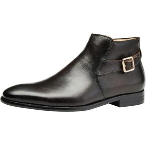 Mens Ankle Boots Leather Strap Buckle Boots Side Zip Brown Business Dress Casual Boots For Men