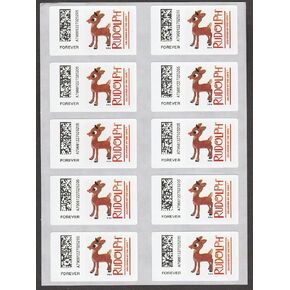 Holiday Rudolph The Red-Nosed Reindeer Self-Service Kiosk (SSK) ATM (Sheet of 10) Forever Postage Stamps Scott #CVP92
