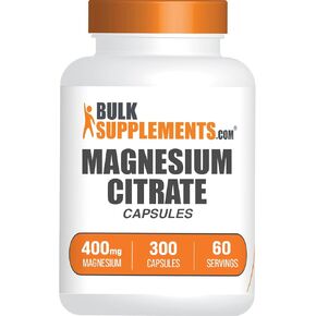 BulkSupplements.com Magnesium Citrate Capsules - Magnesium Supplement, Magnesium Citrate 400mg - Magnesium Pills, Gluten Free - 5 Capsules per Serving, 300 Capsules (Pack of 1)