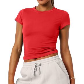 Beumissy Women's Casual Crewneck T-Shirts Basic Tees Short Sleeve Y2K Summer Tops