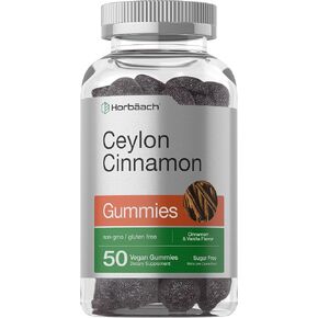 Horbaach Sugar Free Ceylon Cinnamon Gummies 2000mg | 50 Count | Vegan, Non-GMO, Gluten Free | Cinnamon & Vanilla Flavor