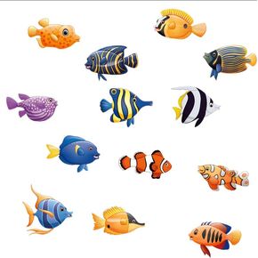 91 PCS Fish Cutouts, 13 Designs Double-Sided Printing, Fish Sea Animal Accents Cut-Outs with Glue Points, Perfect for Classroom Bulletin Board, Ocean Theme Party Decoration