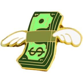 Flying Money Enamel Pin, Money with Wings