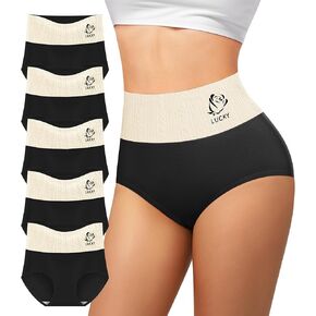 Women's Cotton Underwear High Waisted Tummy Control Soft Stretch Briefs Full Coverage Panties 5 Pack
