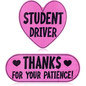 2pcs Magnetic Reflective Bumper Sticker, Thanks for Your Patience Student Driver Sign Reflective Car Decal for New Student Drivers, Medium, Pink, White, Black