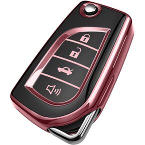 Tukellen for Toyota Key Fob Cover Special Soft TPU Key Case Key Shell Compatible with Fortuner Tundra Camry RAV4 Highlander Challenger Key Shell (Silver, 4 Buttons)