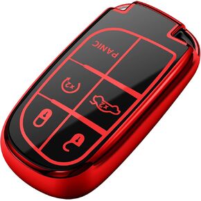 Tukellen for Jeep Key Fob Cover Special Soft TPU Key Case Key Shell Compatible with Grand Cherokee Renegade Chrysler Dodge RAM Journey Dart Fiat Durango Challenger Key Shell (Red)
