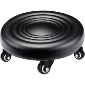 Low Rolling Stool with Wheels Low to Ground Roller Seat with 5 Universal Swivel Caster Wheels for Home Office Garage Shop Stools PU Leather High Density Cushion and Steel Red