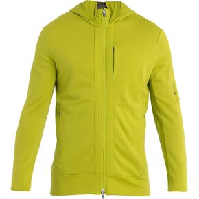 Icebreaker Merino Quantum III Zip Up Hoodie for Men, 100% Merino Wool, Long Sleeve Men’s Zip-Up Sweater with Zippered Pockets, Thumb Loops - Athletic Sweatshirt, Bio Lime/Loden/CB, X-Large