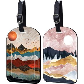 Luggage Tags for Suitcase Colorful Elephant 2 Pack Leather Idea Luggage Tags with Name Card Privacy Cover,Idea Travel Bag Labels for Women and Men