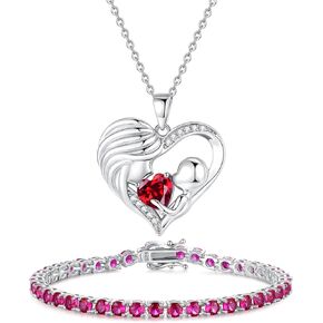 قلادة FANCIME Ruby Birthstone وسوار التنس، هدايا عيد الأم in Kuwait
